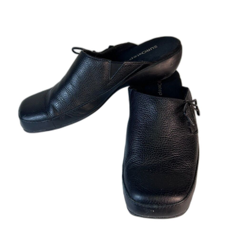 Eurostep Women's Black Leather Square Toe Comfort Slip-On Clog Size 8M